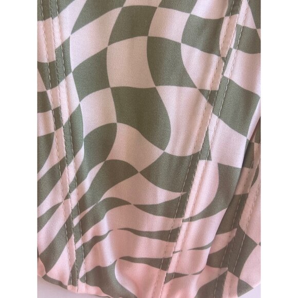 For Love and Lemons Nomi Lace-up Checkered Pink and Green Corset Top Size XXS - Picture 13 of 16